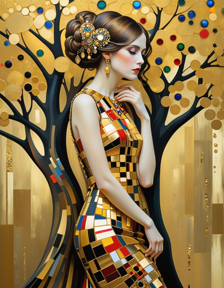 Lady in Geometric Dress by Jeweled Tree