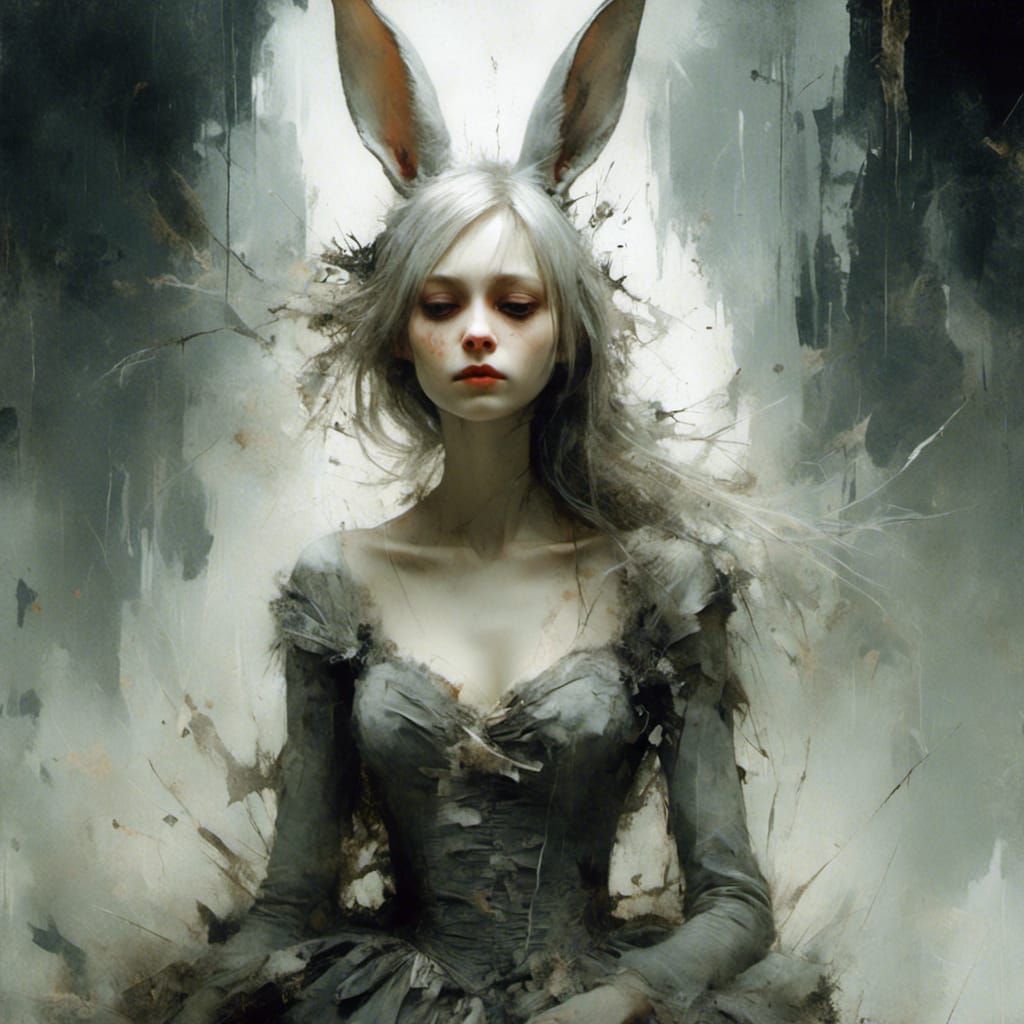 Fairytale Grey Rabbit with Cute Expression