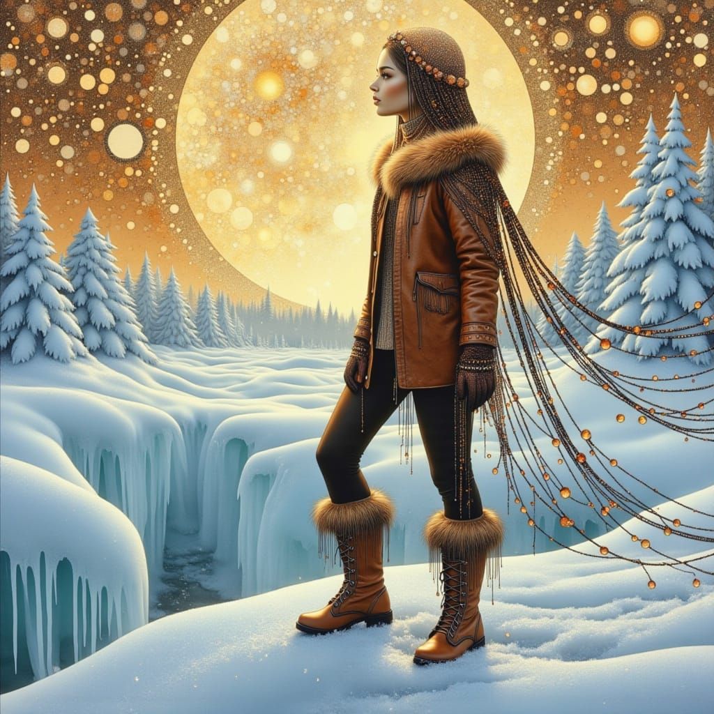 Teenage Girl in Frozen Tundra, Klimt-Inspired