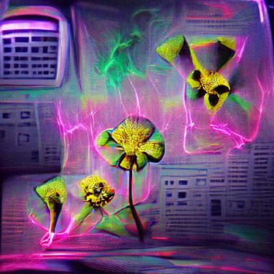 Radioactive Flowers Glowing in a Dark Landscape