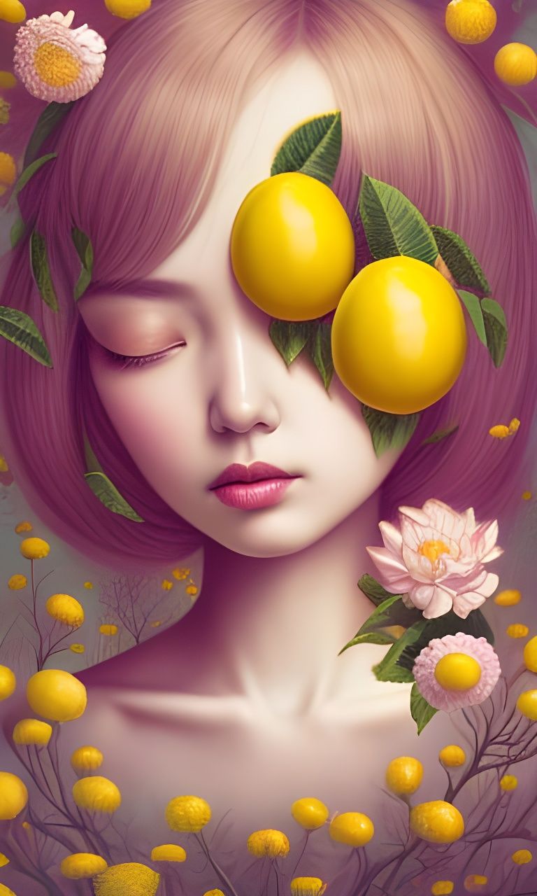 Floral Lemon Surrealism in Digital Art Style
