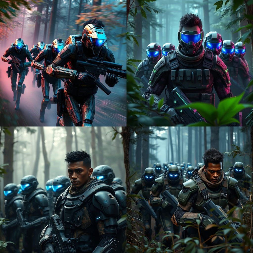 Futuristic Combat Droids in Sci-Fi Woodland Combat