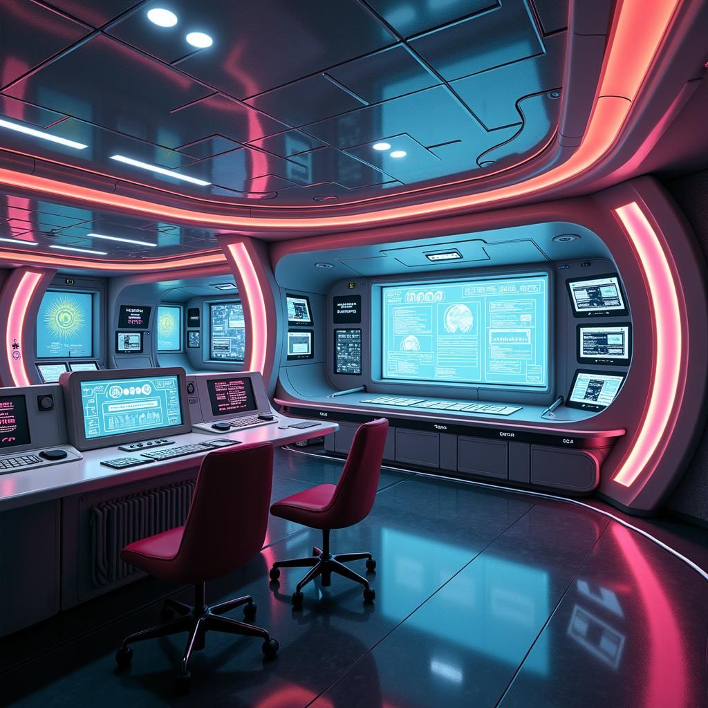 Futuristic Command Center with Holographic GUI in Digital Ar...