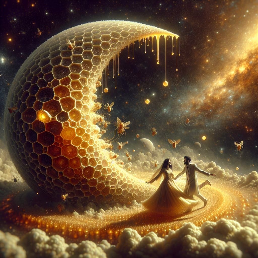 Honeycomb Crescent Moon Wedding: 3D Digital Art