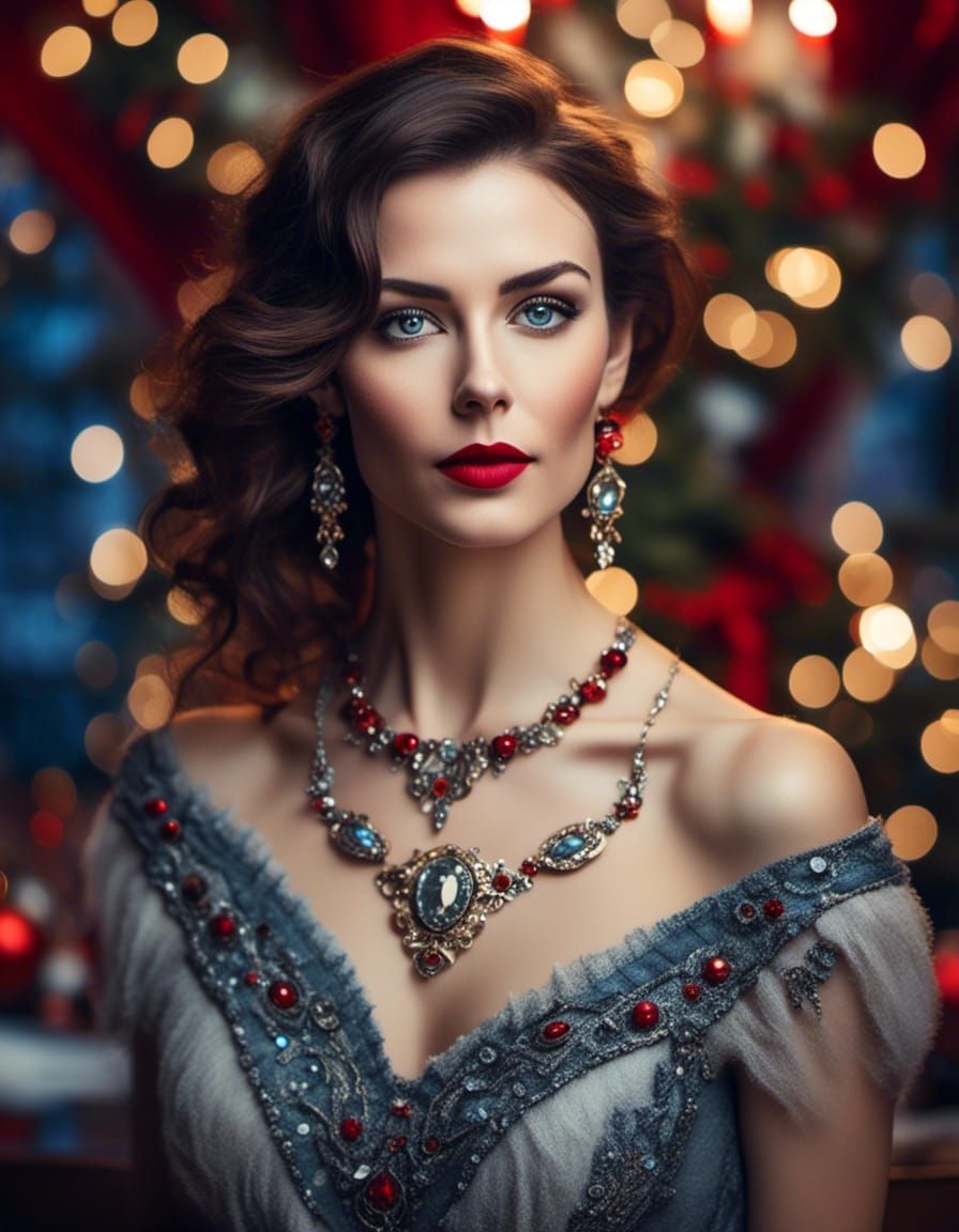 Festive Christmas Portrait in Romantic Watercolor Style