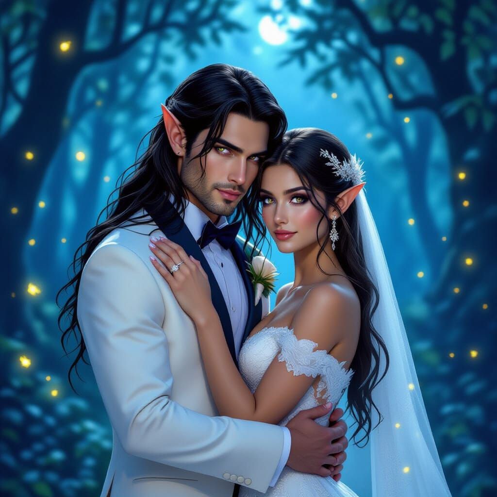 Elven Wedding in Magical Forest at Night