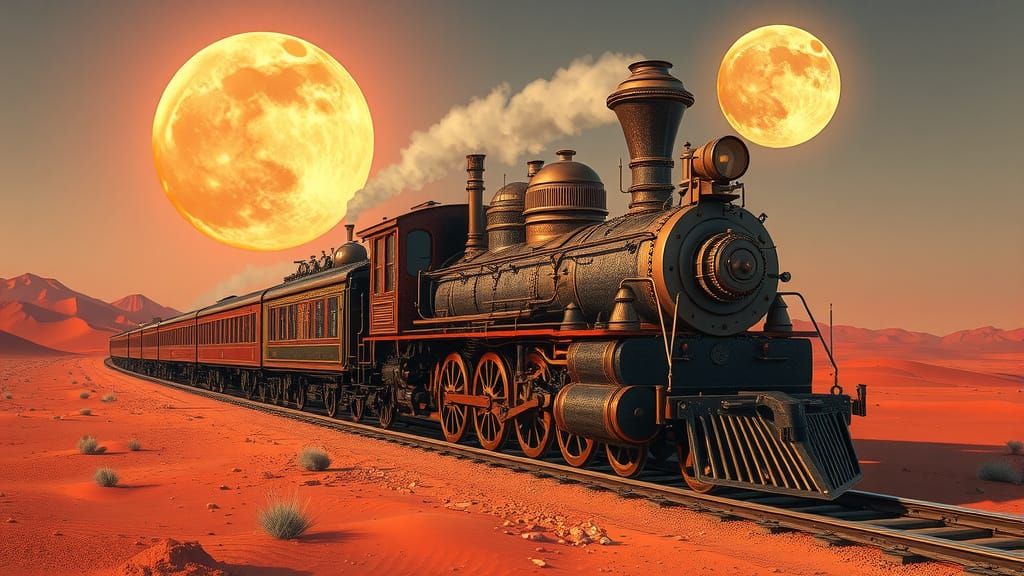 Steampunk Train on Alien Desert World