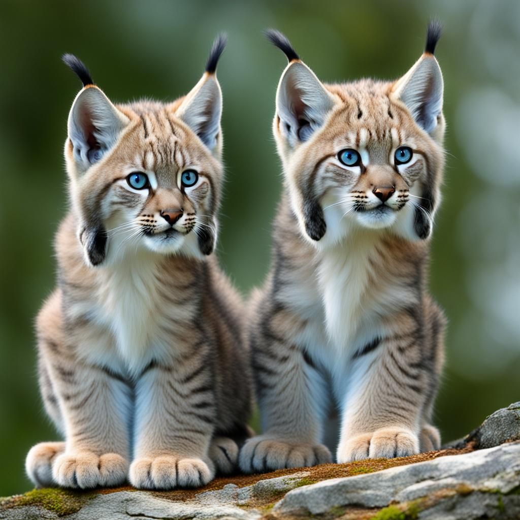 Lynx Kittens in Art Deco Style