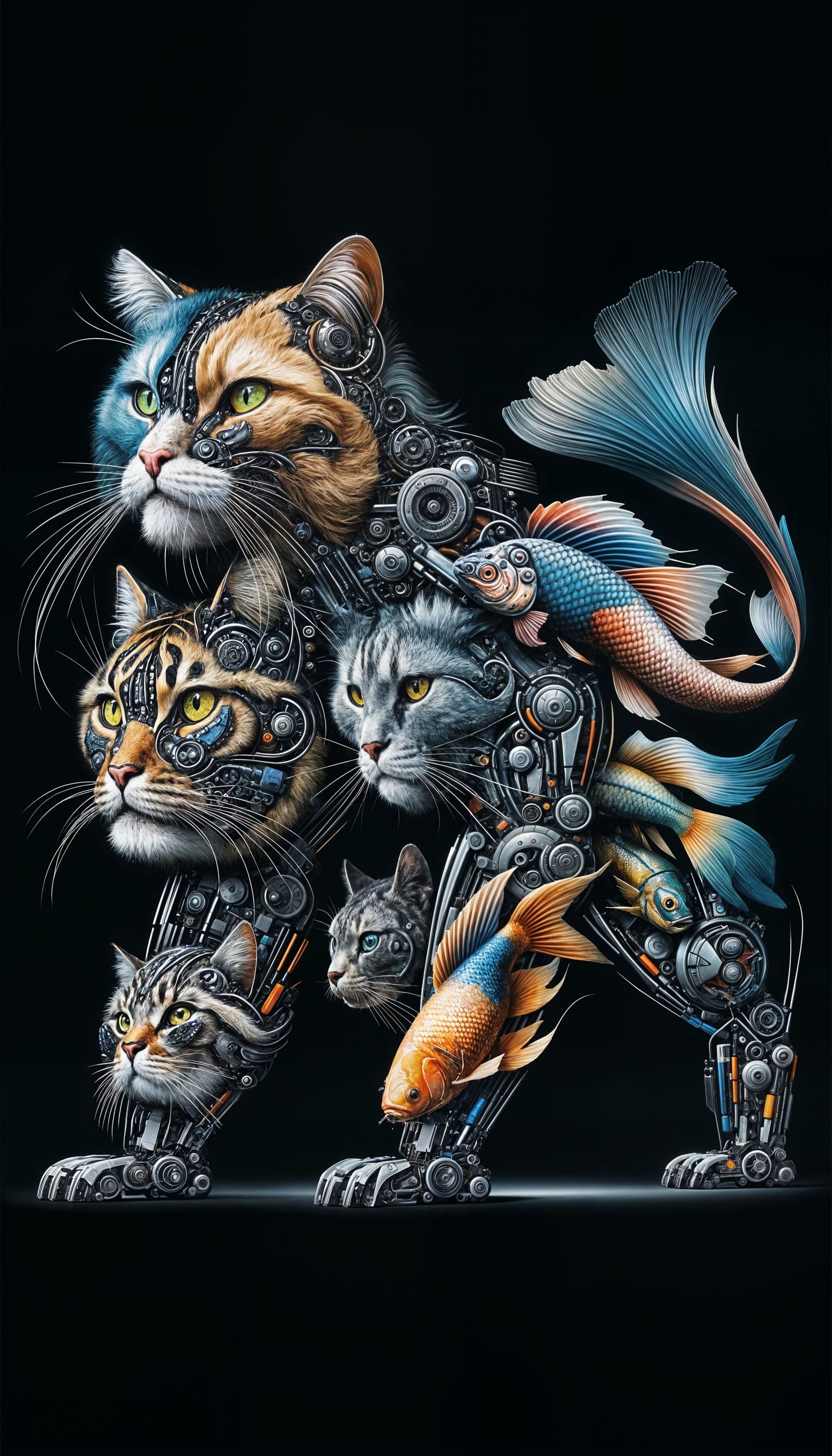 Transformer Robot Composed of Cat Heads and Fish Tails