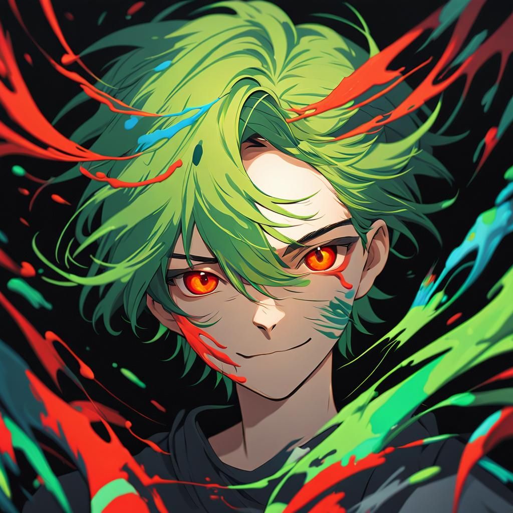 Anime Portrait of a Boy with Red Eyes