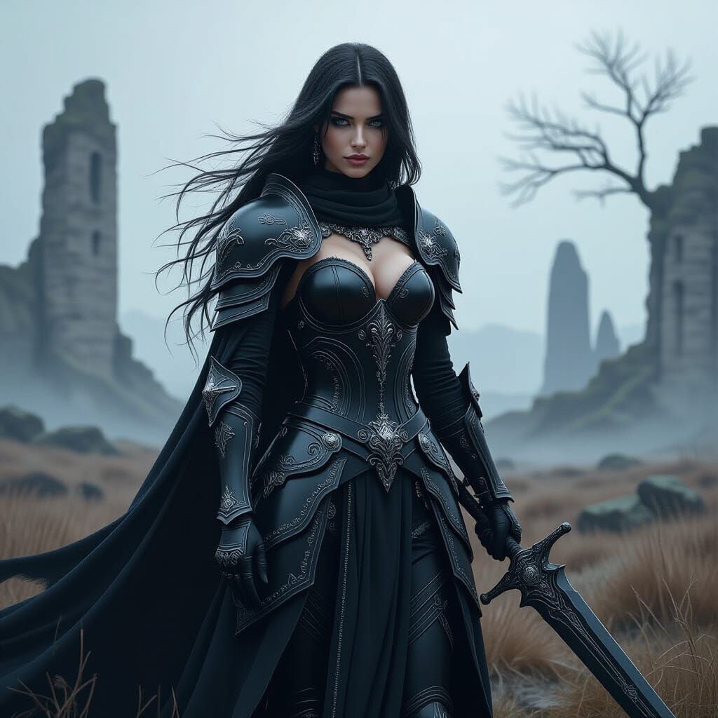 Gothic Female Knight in Desolate Moor