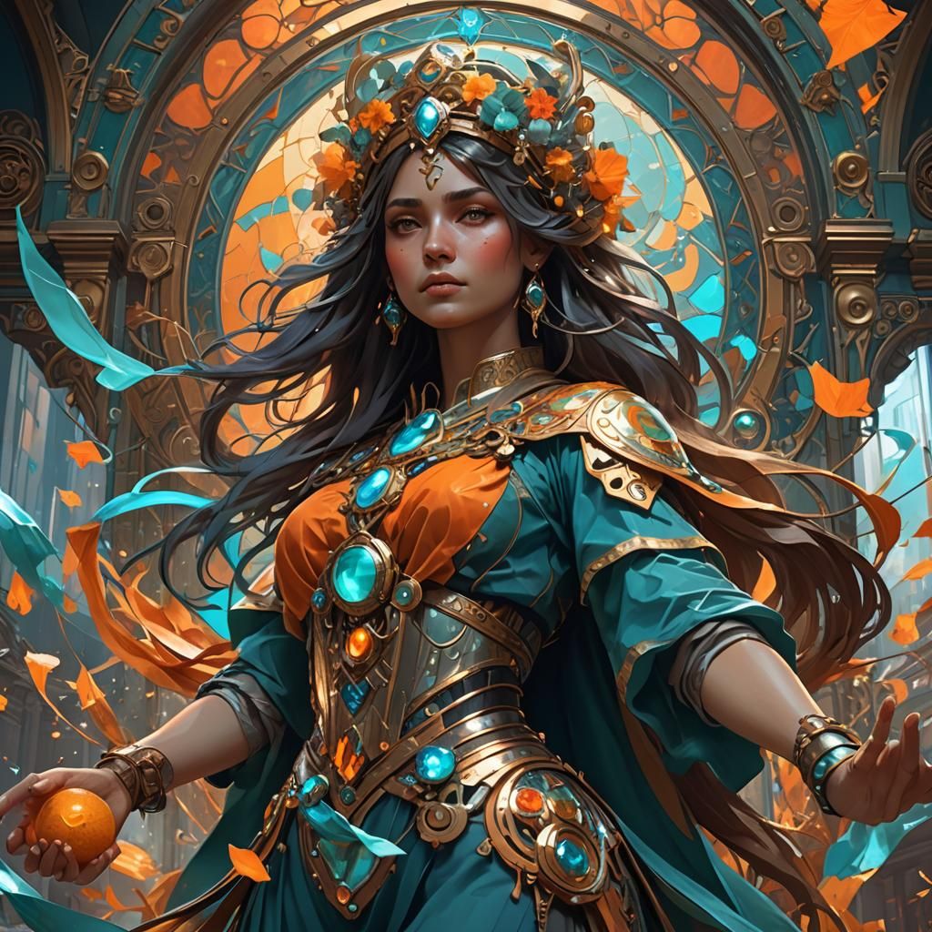 Hyperdetailed Knowledge Concept Art in Orange and Teal