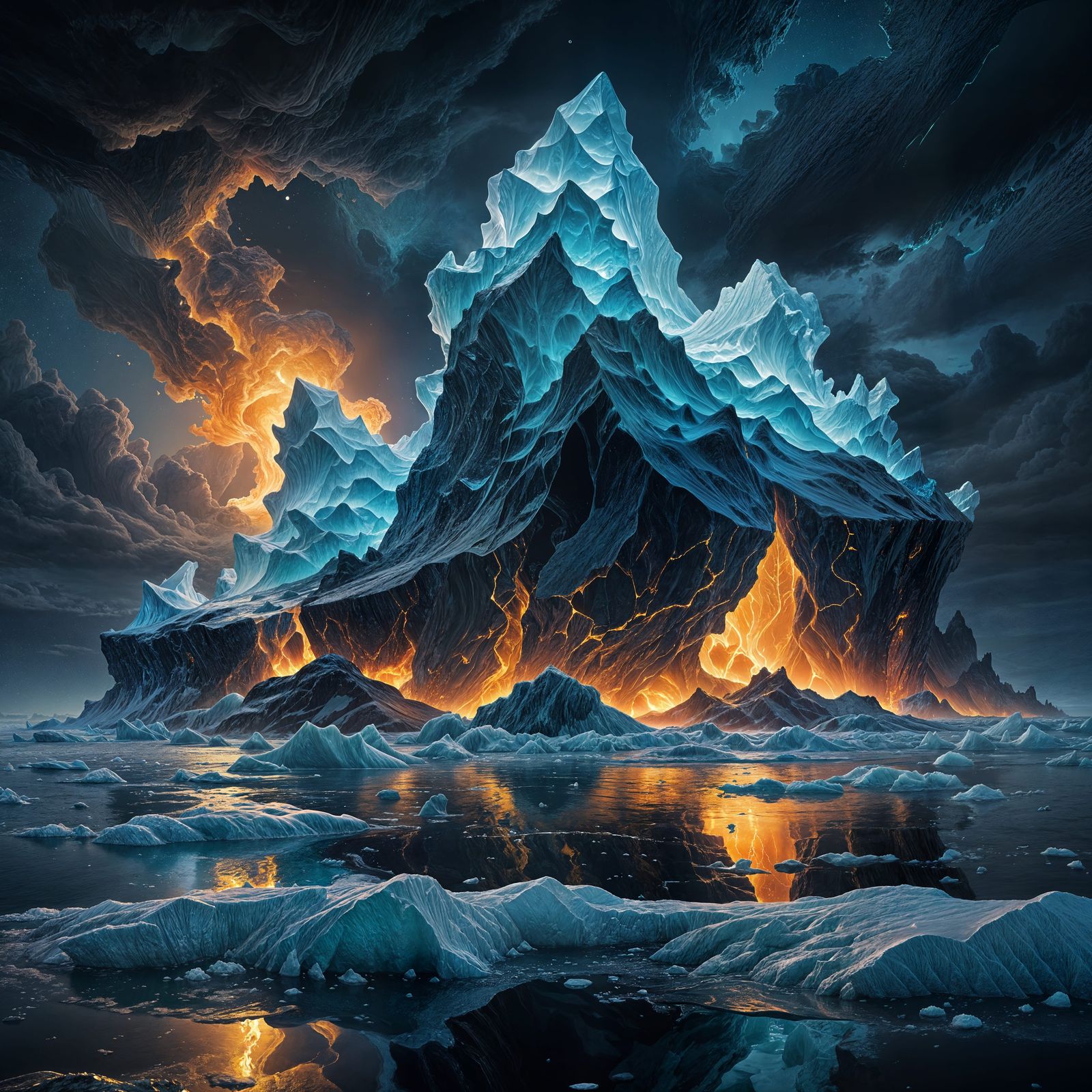 Surreal Flaming Iceberg in Vibrant, Dreamlike Colors