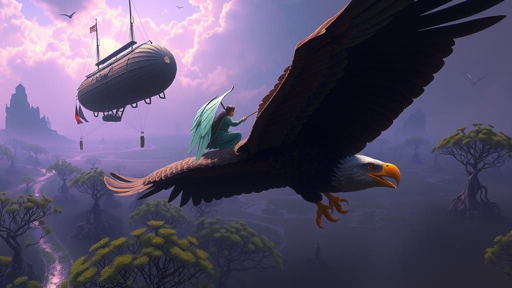 Fantasy Airship Battles in Dark Fantasy Style