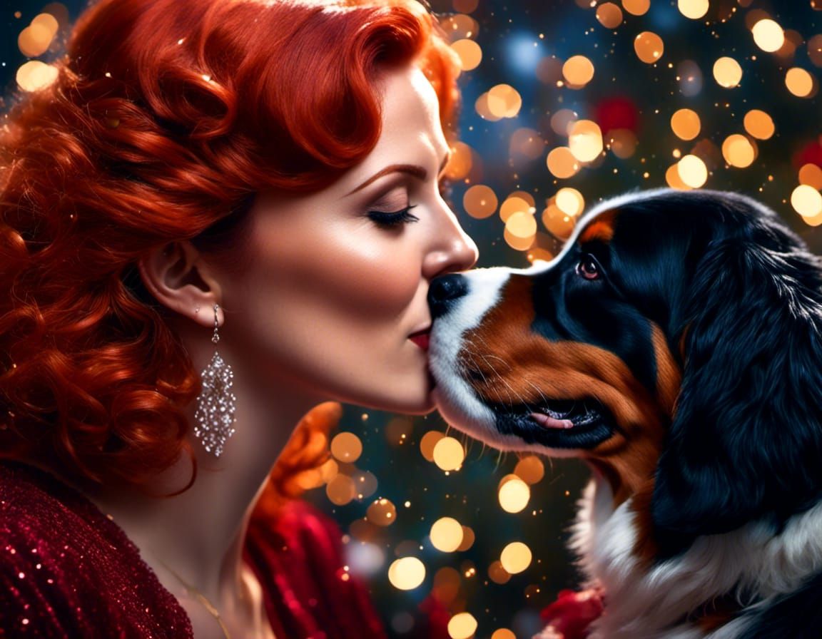 New Year's Eve Kiss with Bernese Mountain Dog