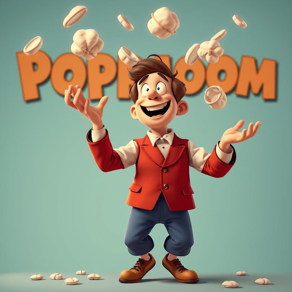 Man Juggling Poppadoms in 1970s Comic Style