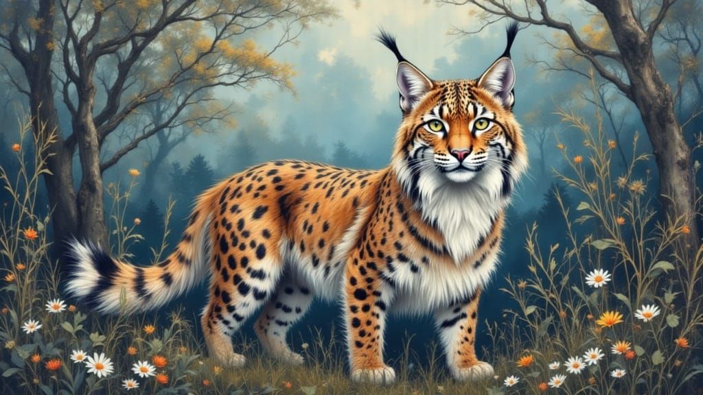 Iberian Lynx in Ethereal Twilight, Watercolour Painting