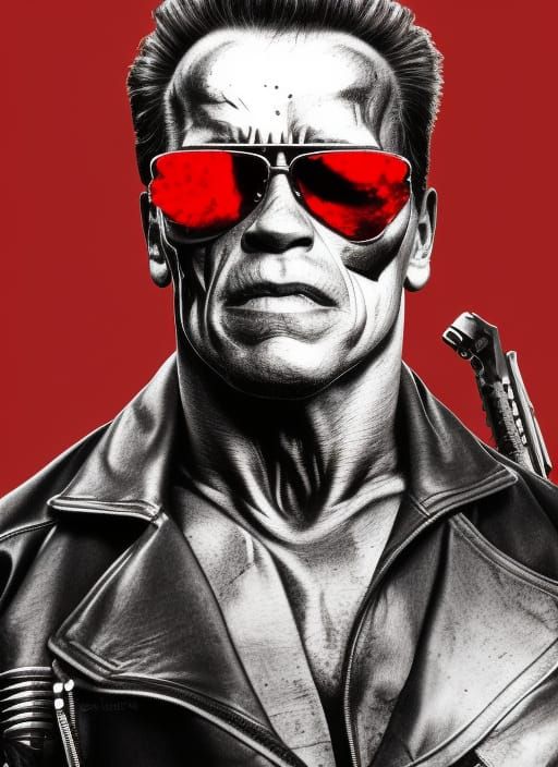 Terminator Portrait with Shotgun in Hyperdetailed Digital Ar...