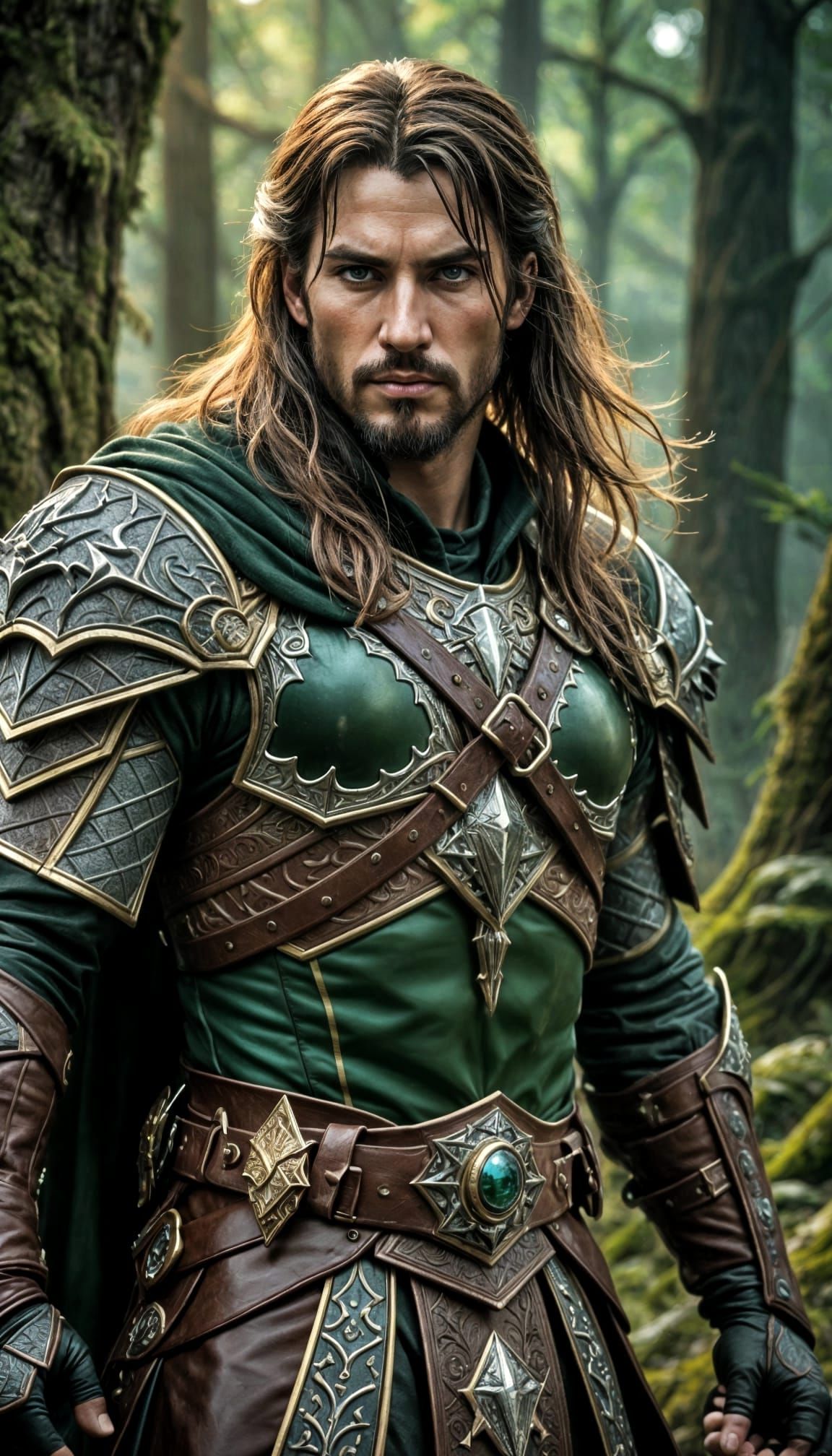 Mighty Human Ranger in Intricately Detailed Leather Armor