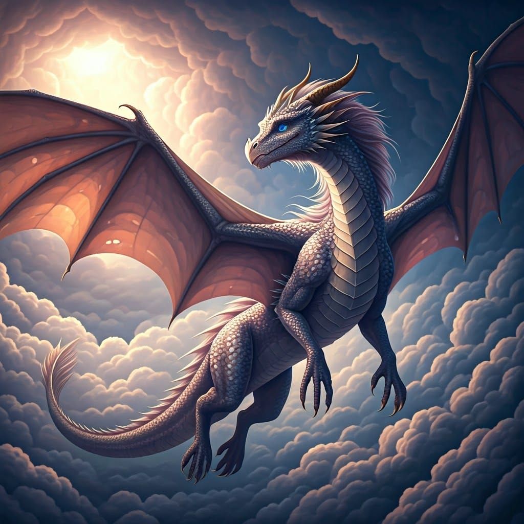 Majestic Dragoness Rides the Stormy Skies