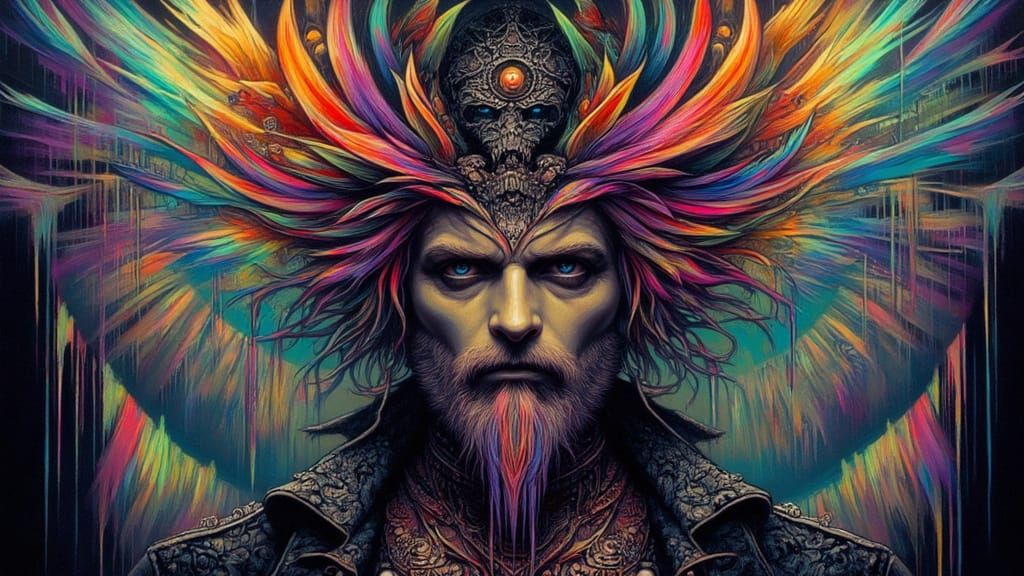 Gothic Punk Fractal Man with Rainbow Moss