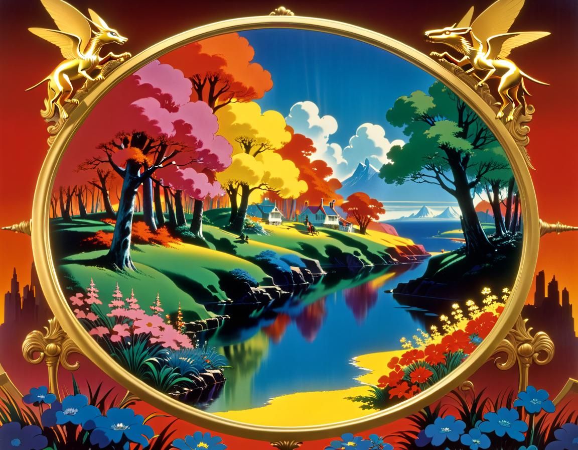 Mythical Realm in Golden Age Animation Style