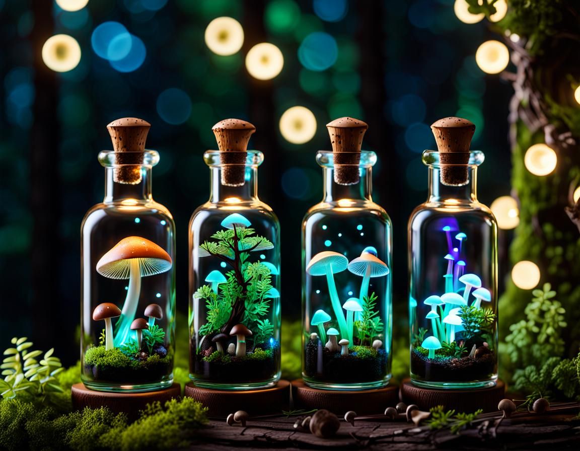 Glowing Magic Potions with Tiny Trees Inside