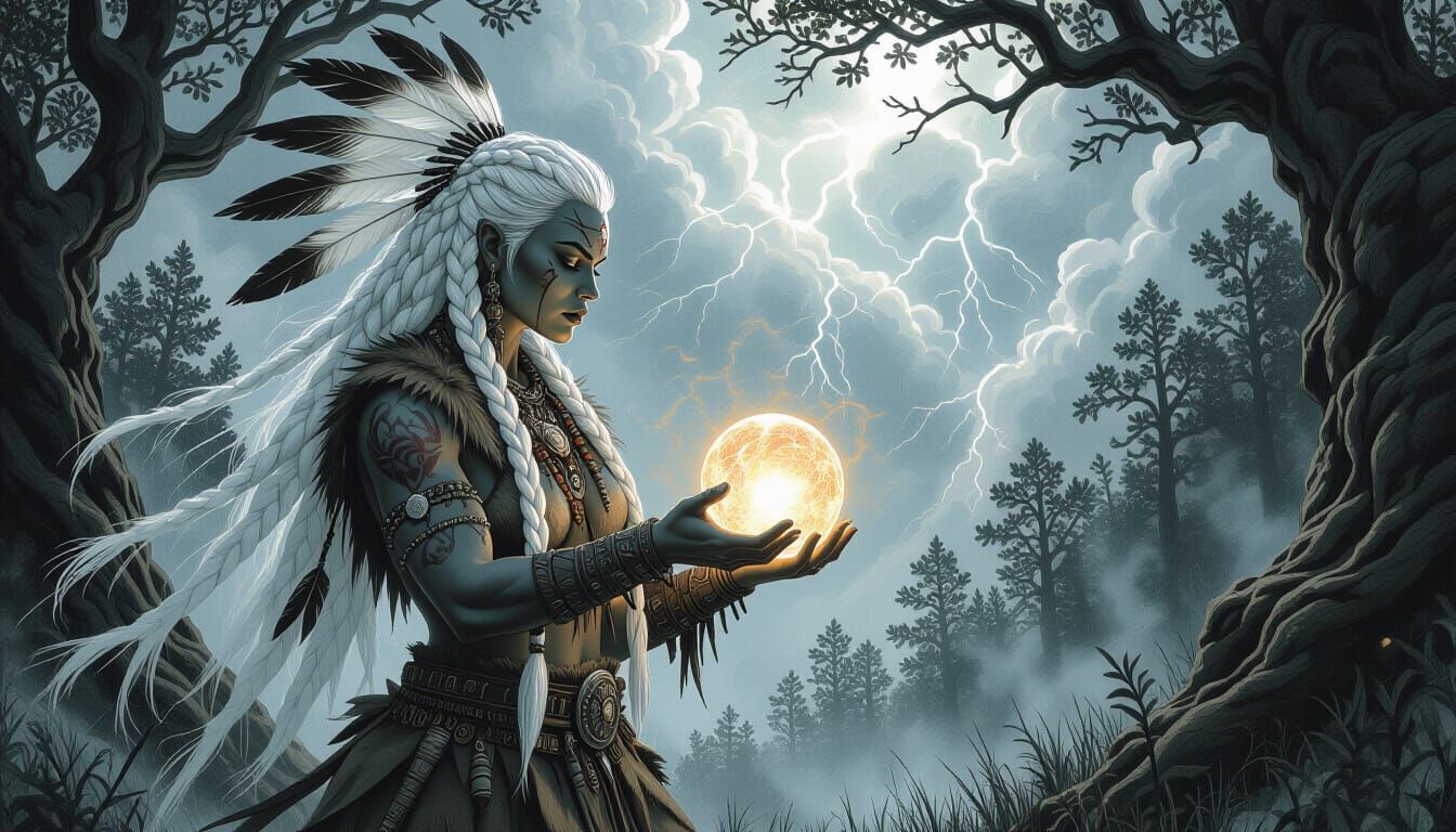 Barbarian Shaman: Mystical Forest Communion in Pen and Ink S...