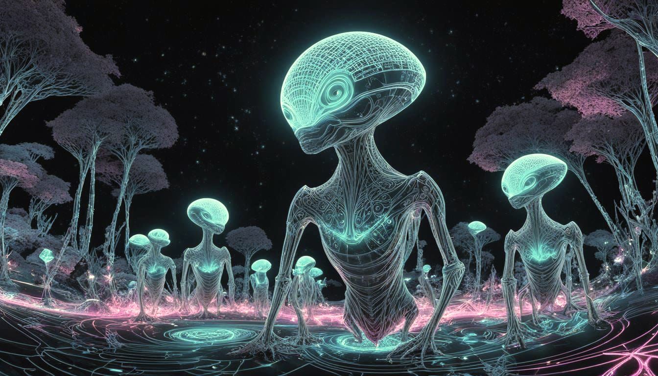 Cyberpunk Landscape with Luminescent Line Art