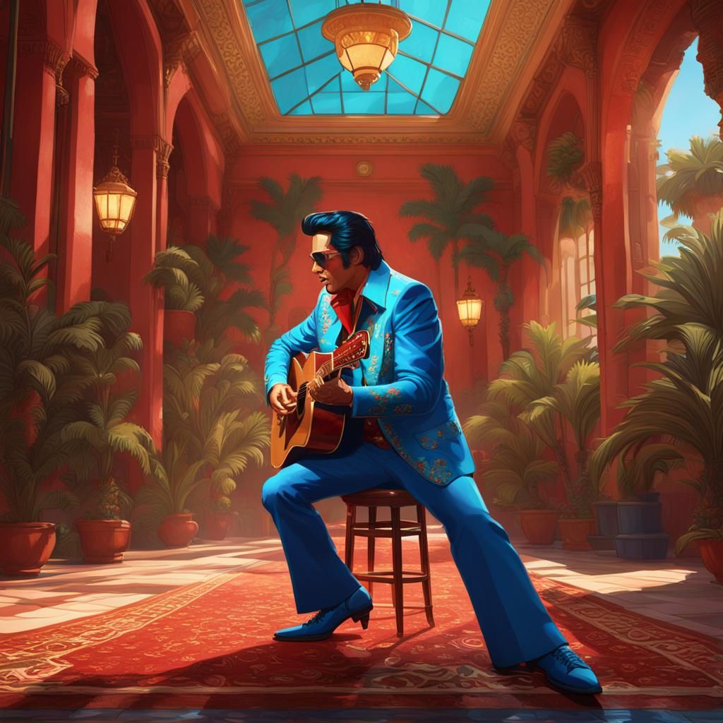 Elvis Sings at Hotel California: Art Nouveau Style