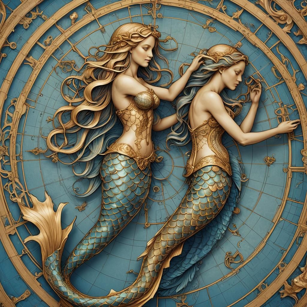 Mermaid Anatomy Diagram in Da Vinci Style