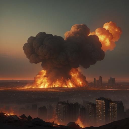 Warriors Clash in Ruined City: Cinematic Film Still