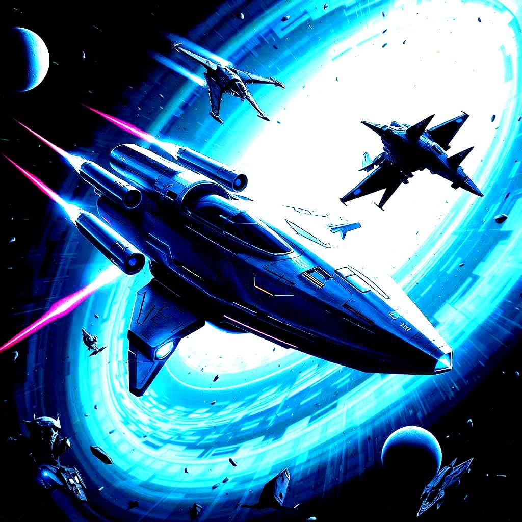 Spaceships Locked in a Futuristic Battle