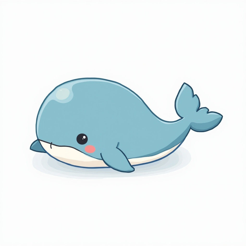 Cute Chibi Whale Vector Illustration on White