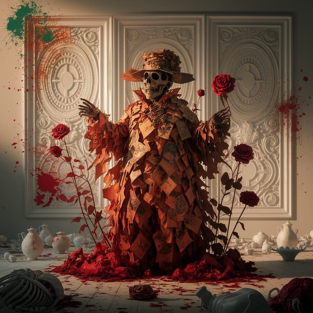 Surreal Post-Modern Sculpture Amidst Haunting, Golden Landsc...