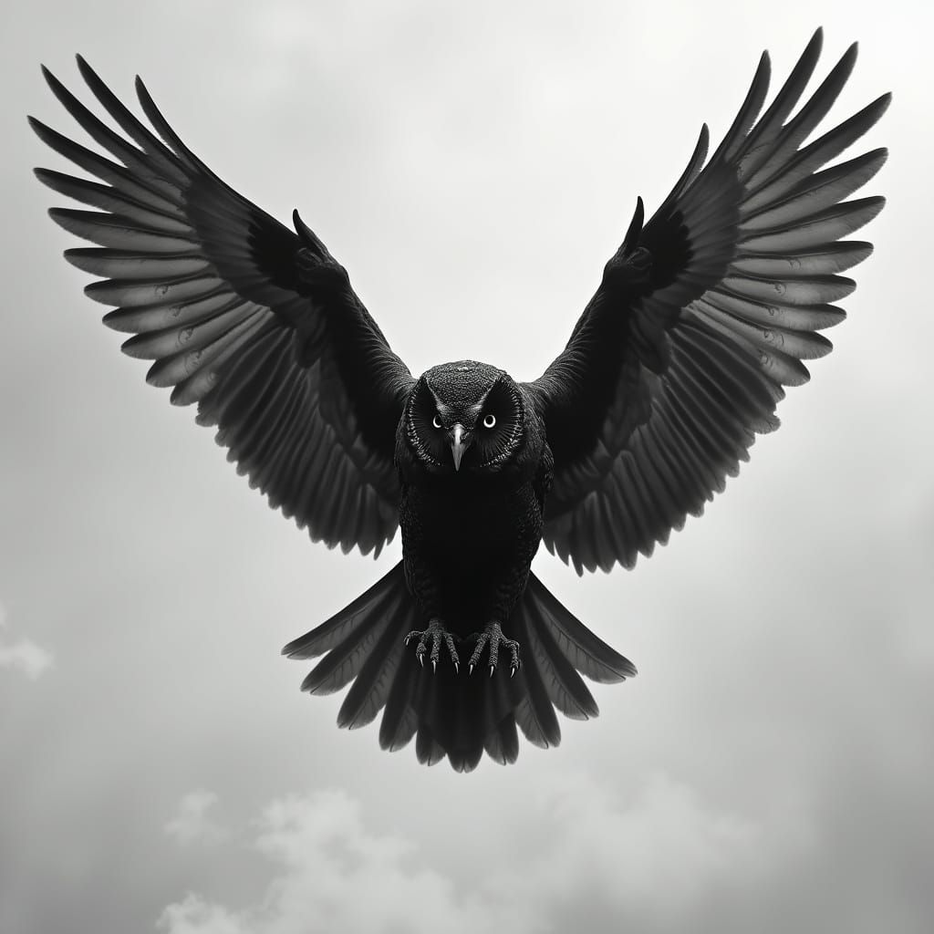 Ethereal Flying Owl in Monochrome