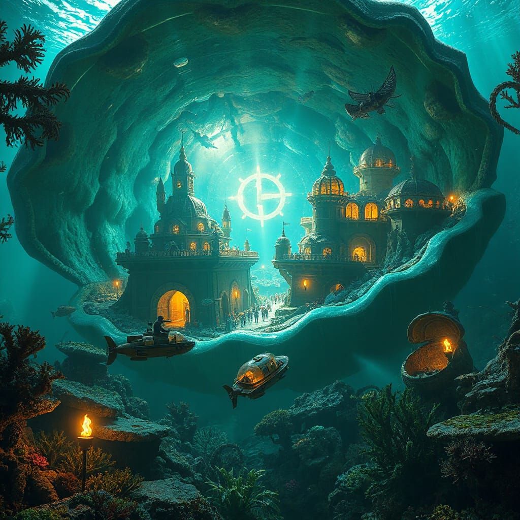 Underwater City in Clam Shell: Fantasy Concept Art