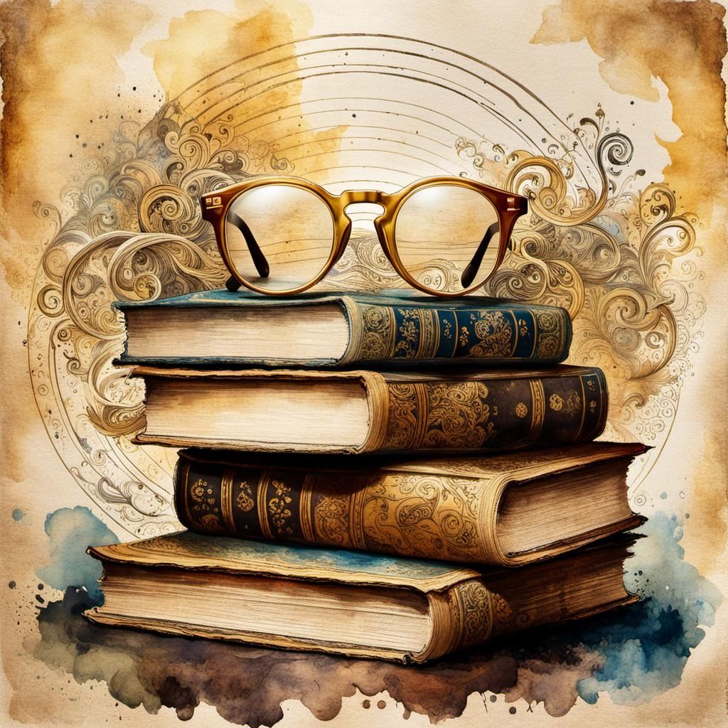 Victor Hugo. Piles of books.