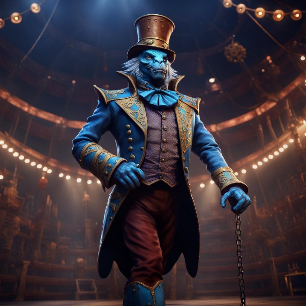 Blue Dragonborn Circus Ringleader Fantasy Art