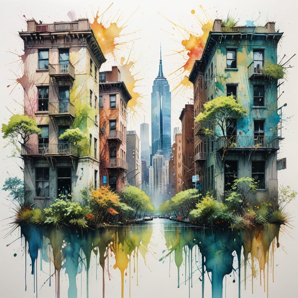 New York City in Vibrant Springtime Watercolor