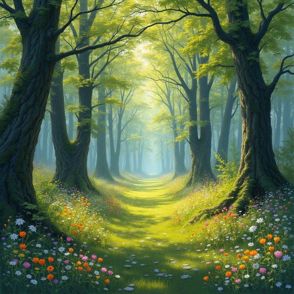 Spring Forest Masterpiece in Impressionist Style