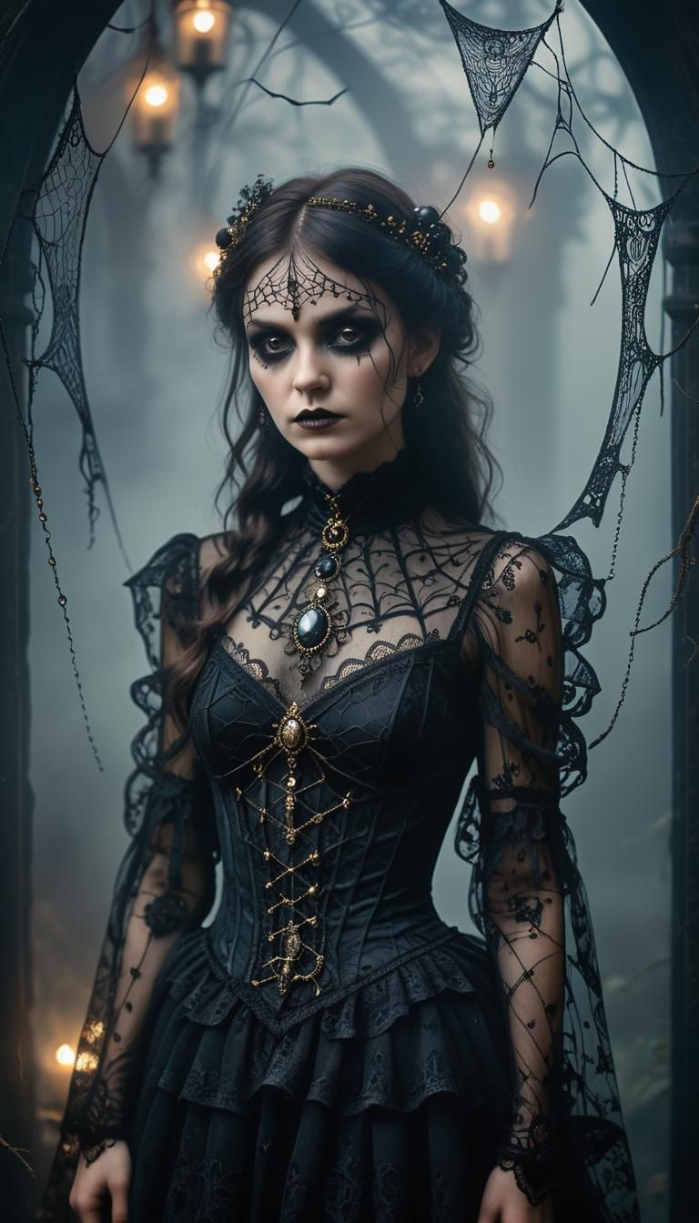 Gothic Portrait of Woman in Victorian Outfit