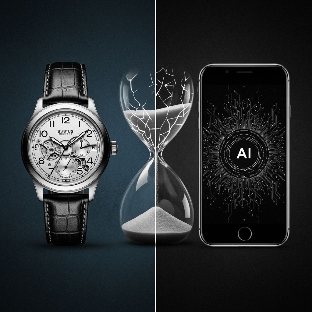 Vintage Watch and Smartphone in Retro-Futuristic Style