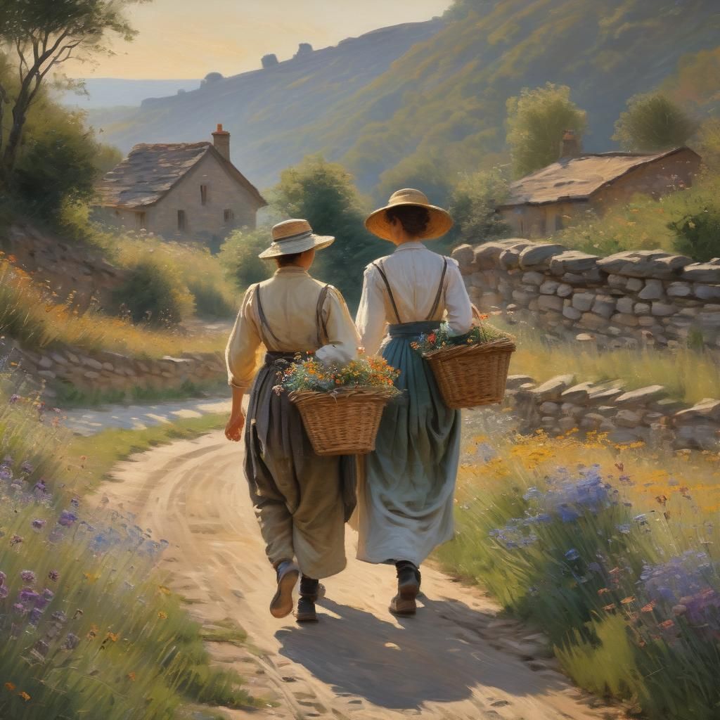 Impressionist French Peddlers in Golden Light