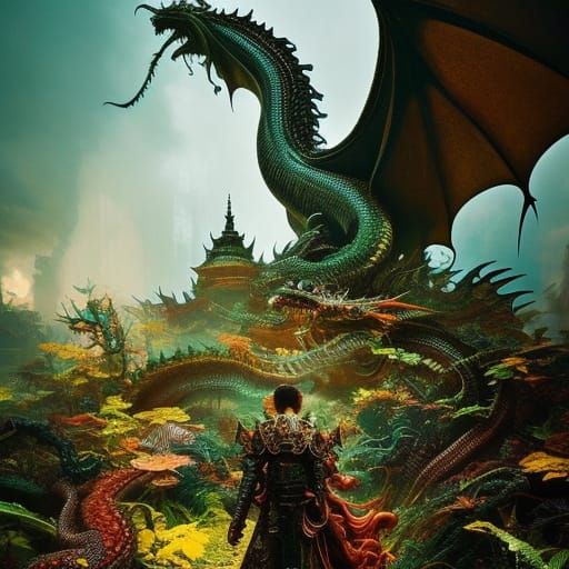 Dragon Demon Portrait with Castle Ruins