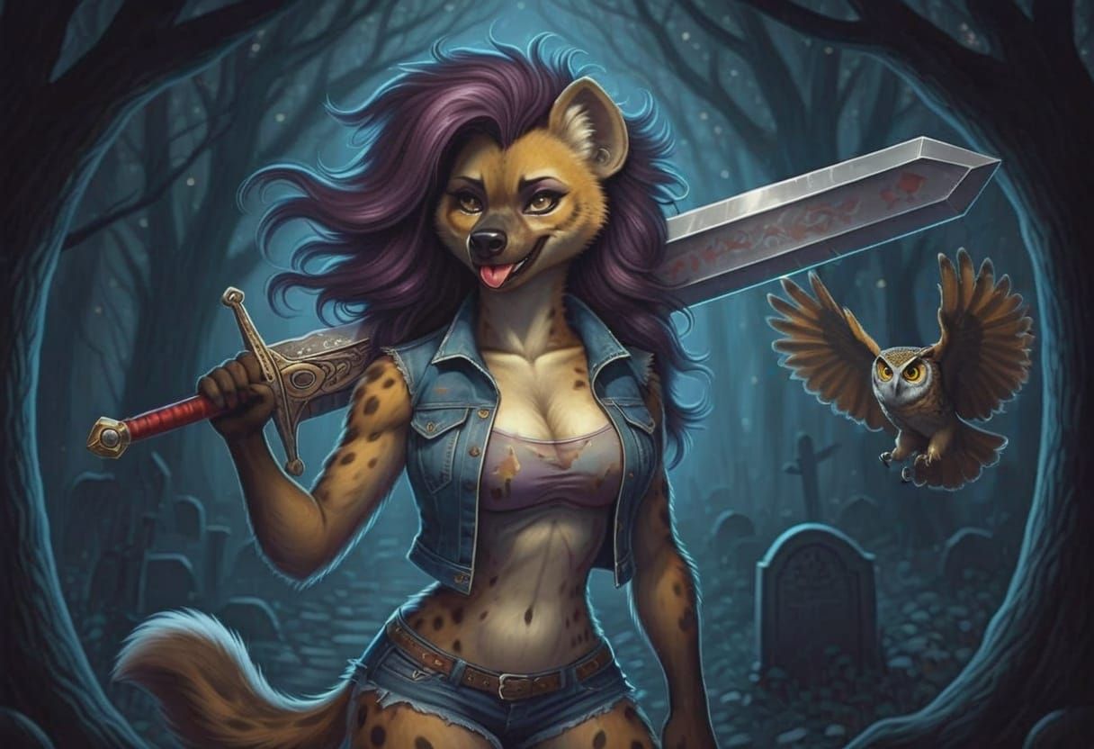 Dark Fantasy Oil-Pastel Portrait of a Fierce She-Hyena with ...