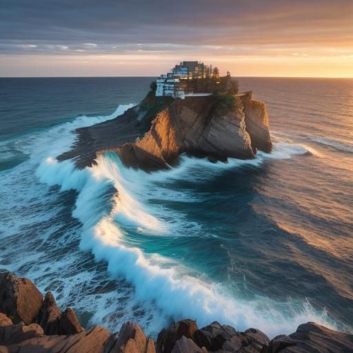 Stormy Sunset on Rocky Shoreline in Cinematic Style