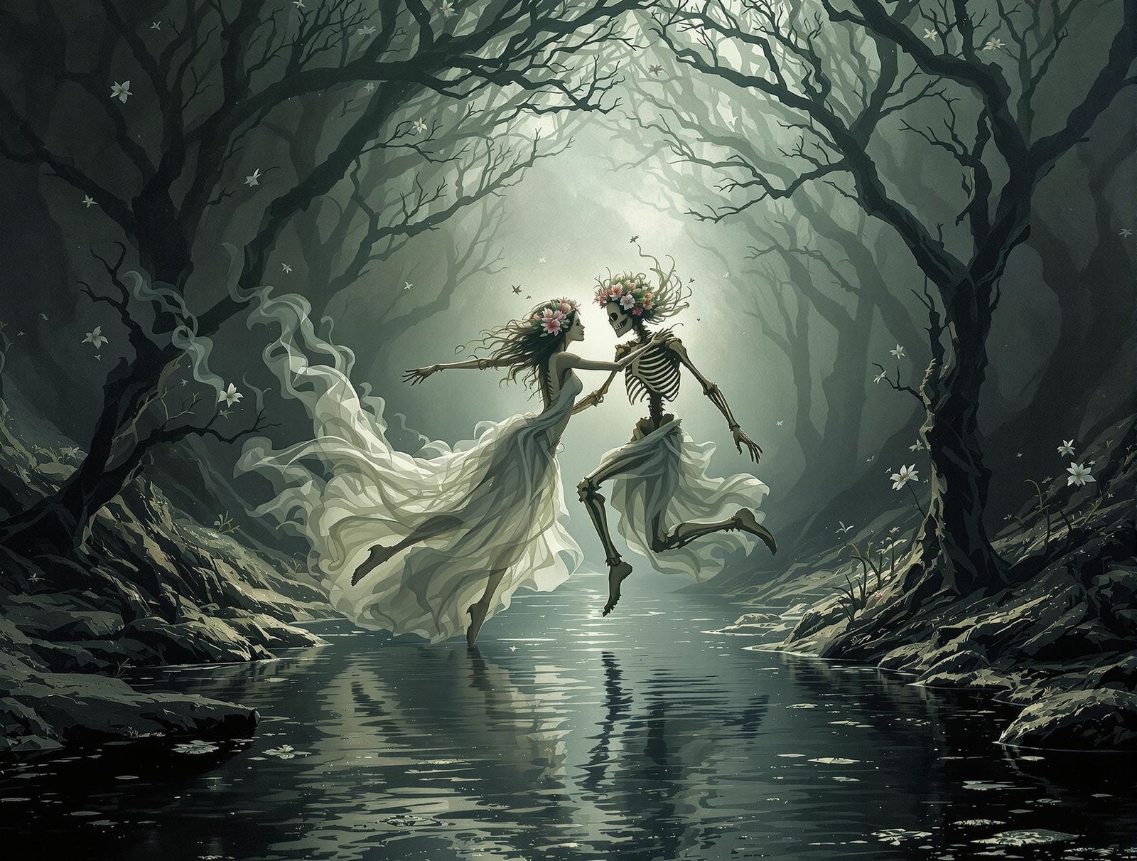 Skeletal Figures Danced in Swirling Underworld