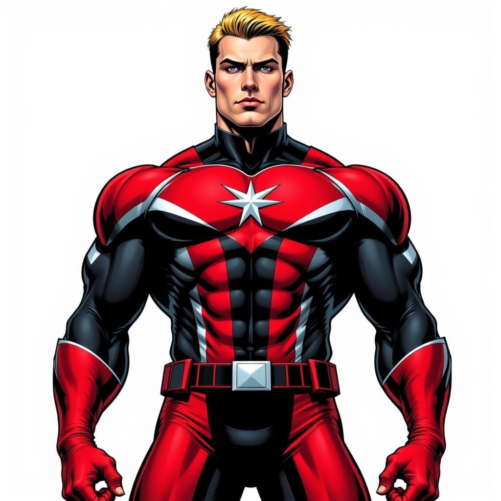 Comic Book Hero in Red and Black Suit