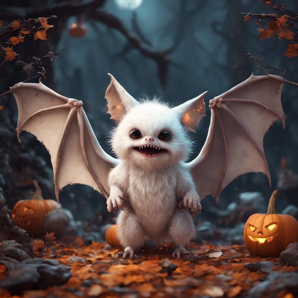 Adorable White Bat for Halloween: Detailed Matte Painting